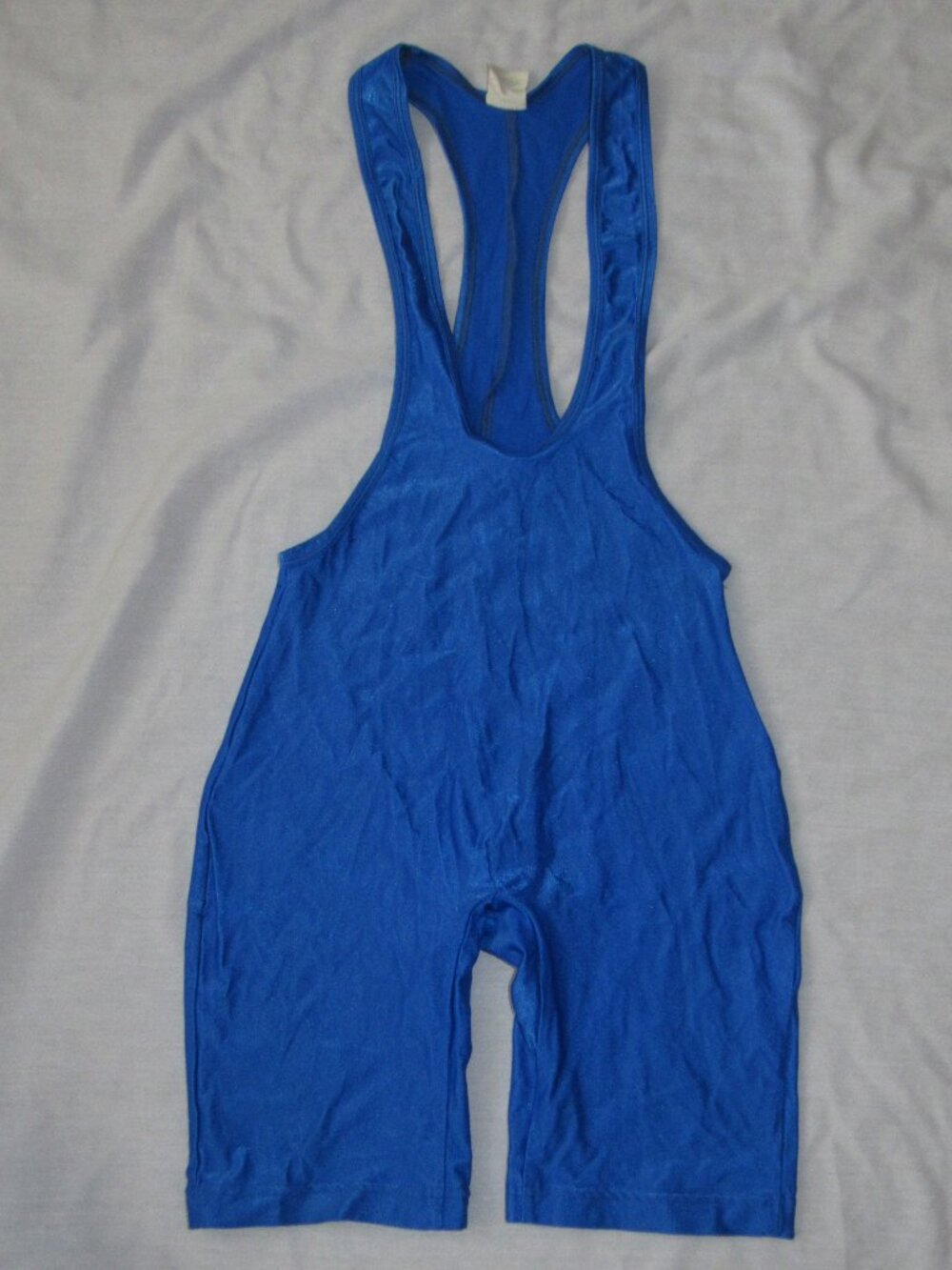 Vintage BRUTE Shiny Blue Wrestling Athletic Singlet Adult sz Small Made in USA